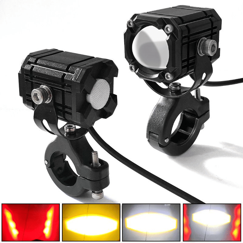 High Brightness Universal Motorcycle LED Headlight Fog Light Pair - Strobe, Waterproof