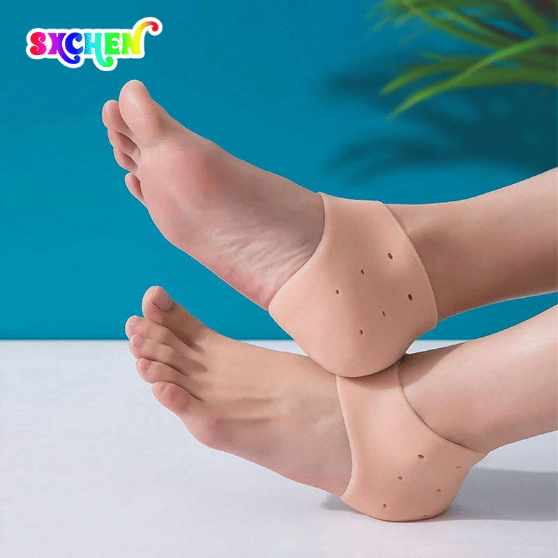 SXCHEN 2 Pairs Silicone Heel Protectors for Dry Cracked Heels & Pain Relief