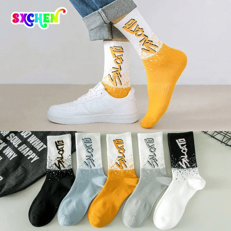 SXCHEN Men's Mid-Calf Athletic Socks: Trendy 5-Pack Cotton Blend Sports