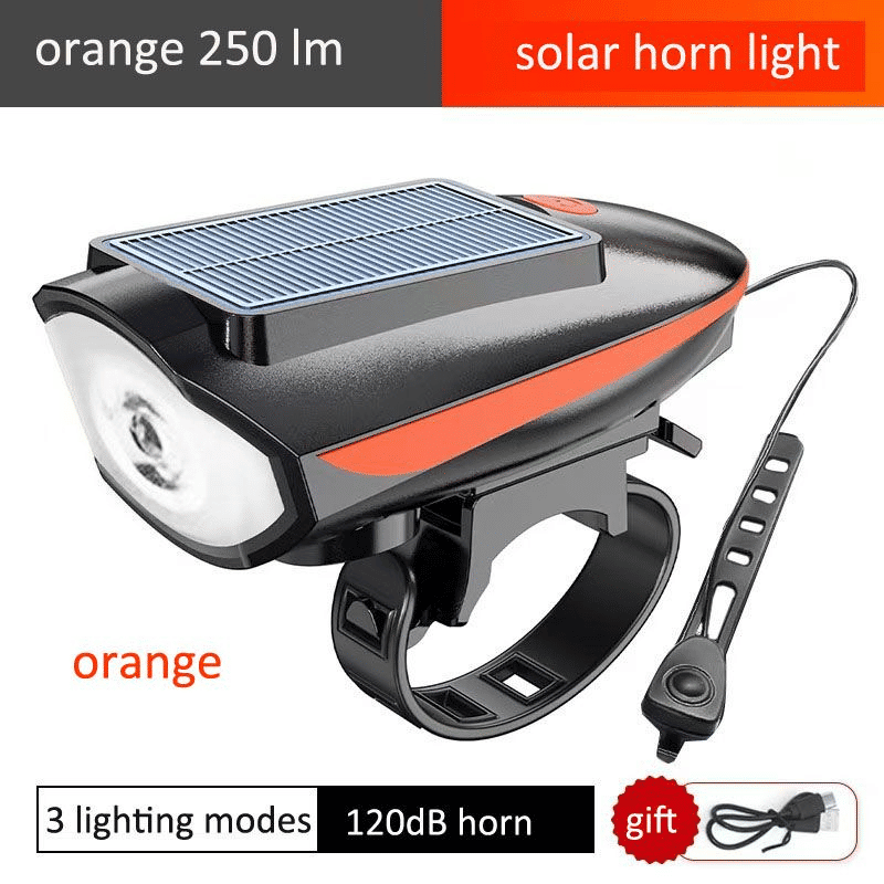 Solar USB Rechargeable LED Bike Light Set - Mountain Cycle Headlight & Taillight with Horn