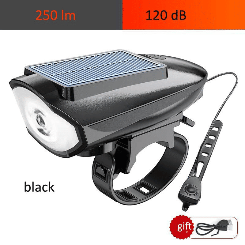 Solar USB Rechargeable LED Bike Light Set - Mountain Cycle Headlight & Taillight with Horn
