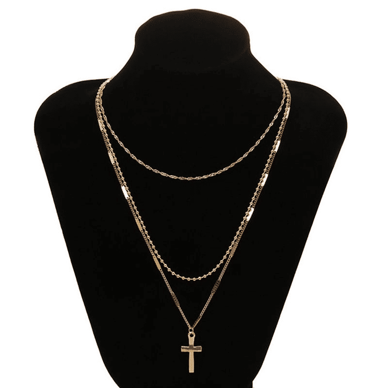 Elegant Gold-Plated Multi-Layer Cross Necklace for Women - Trendy Clavicle Chain