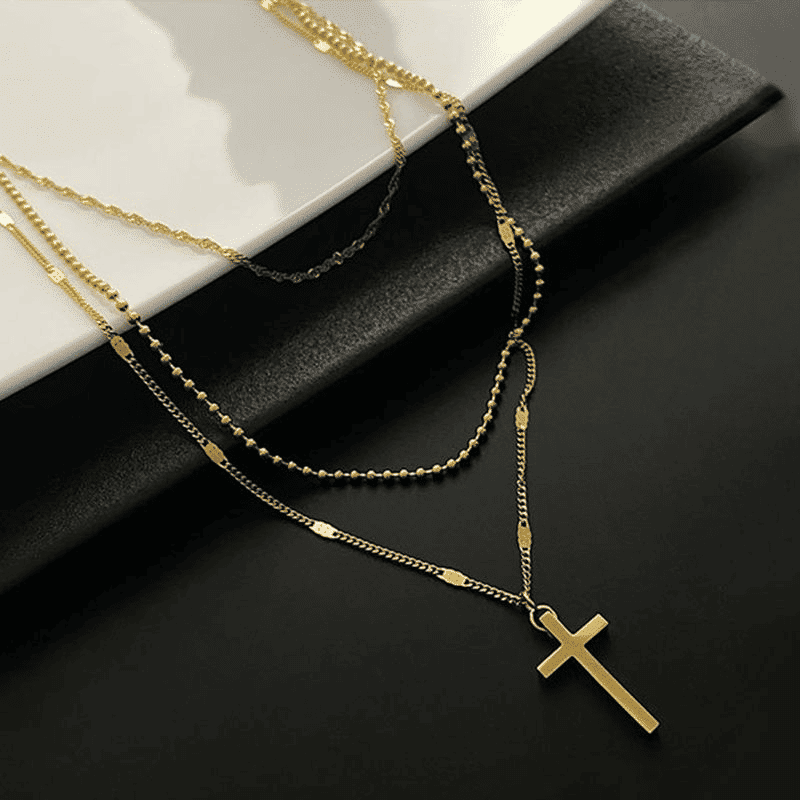 Elegant Gold-Plated Multi-Layer Cross Necklace for Women - Trendy Clavicle Chain