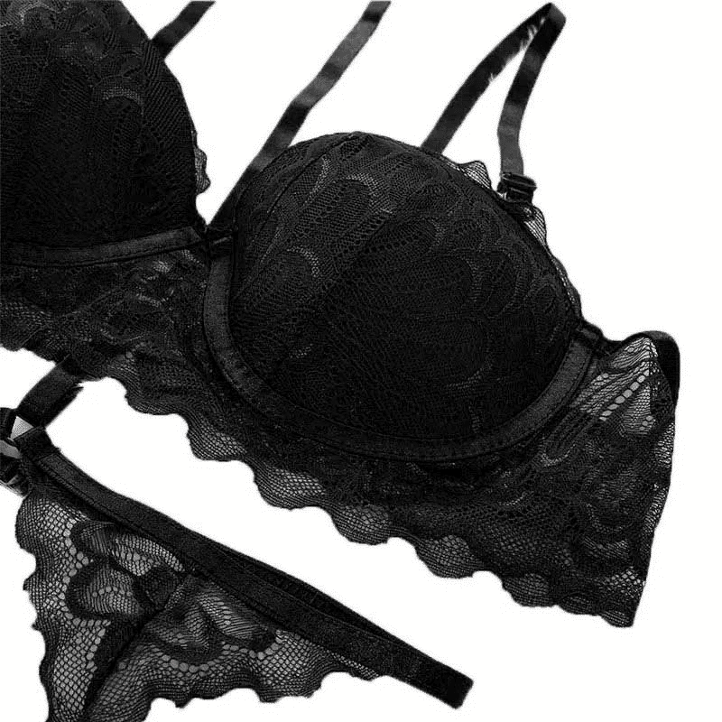 Seductive Black Lace Sequin Suspender Lingerie Set - Three-Piece Silk Nightgown