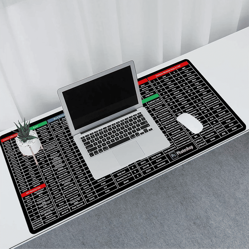 Extra Large Ocean Wave Gaming Desk Mat with English Shortcut Keys, Non-Slip Rubber Base