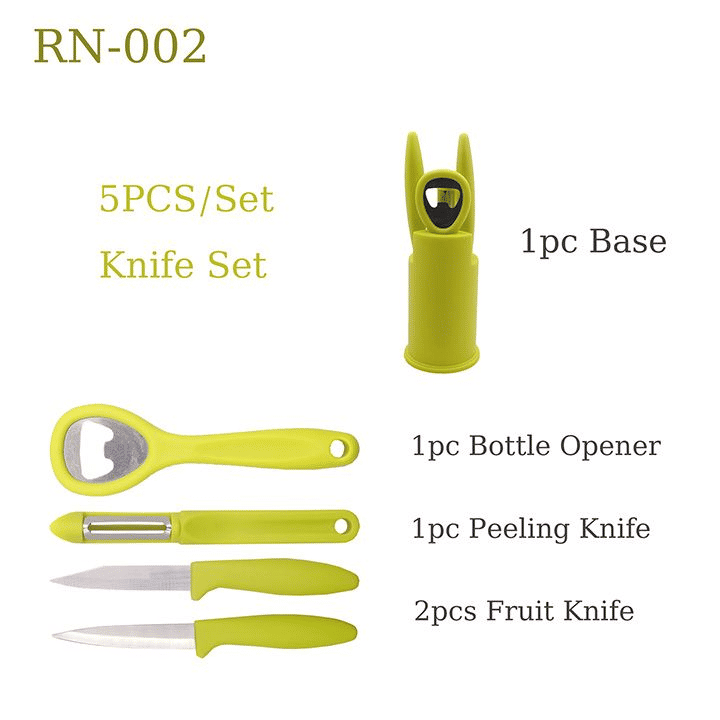 RASHNIK RN-002 5-Piece Essential Kitchen Knife Set, Peeler, Bottle Opener