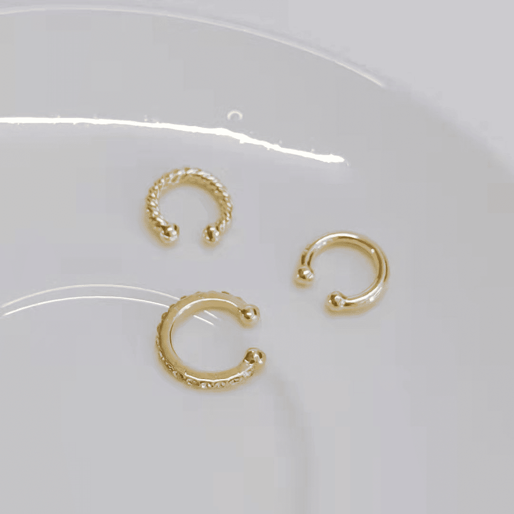 3-Piece Gold C-Shaped Diamond Inlay Ear Cuff Set - No Piercing, Trendy
