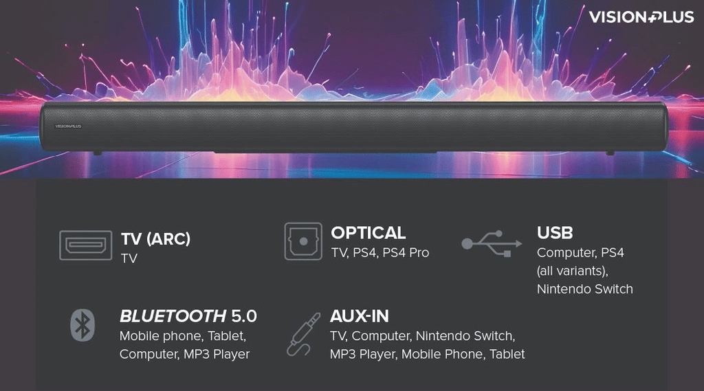 Vision Plus VP2111SB 2.1 Channel Sound Bar: Immersive 100W Audio Experience