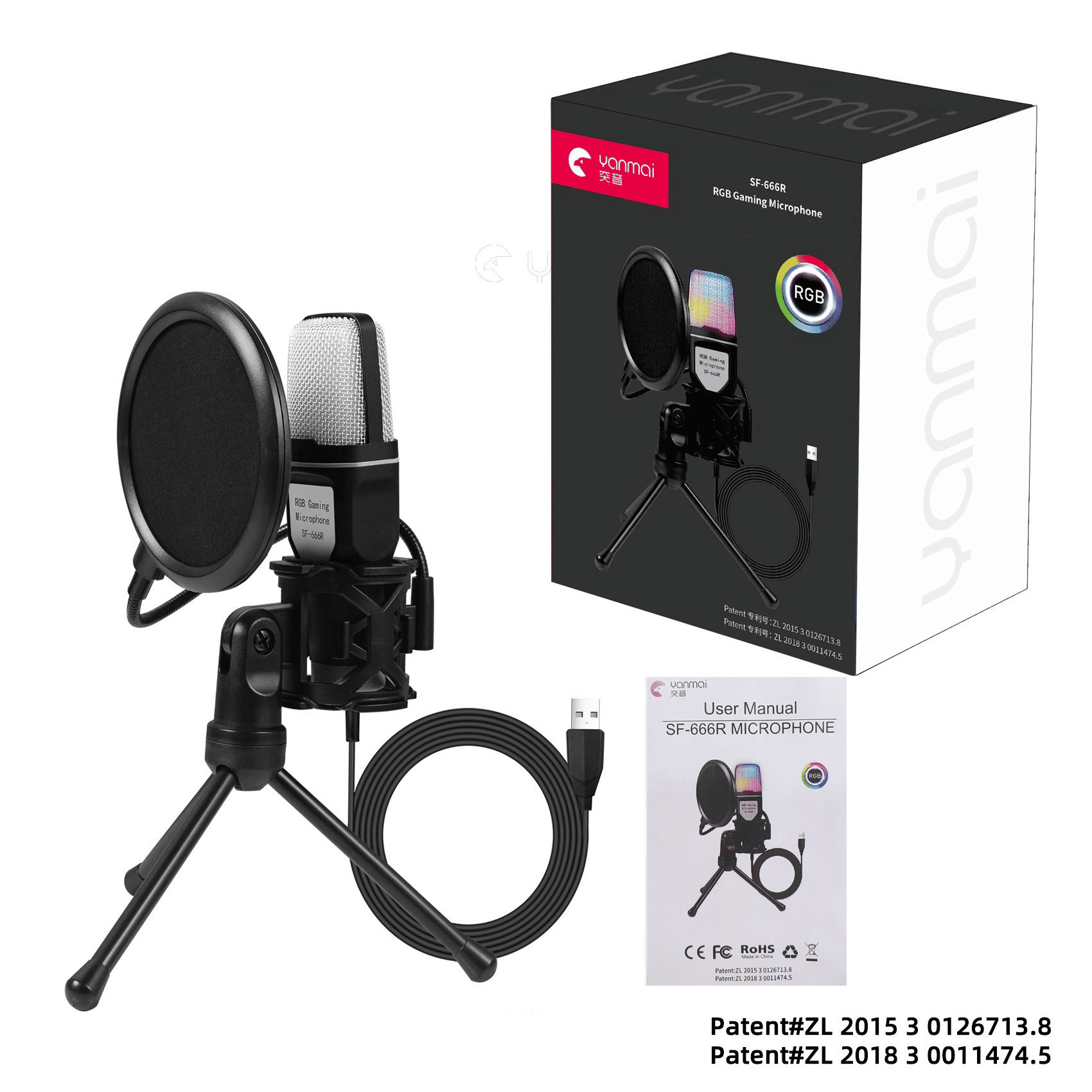 RGB USB Condenser Microphone for Gaming & Streaming - Intelligent Noise Reduction