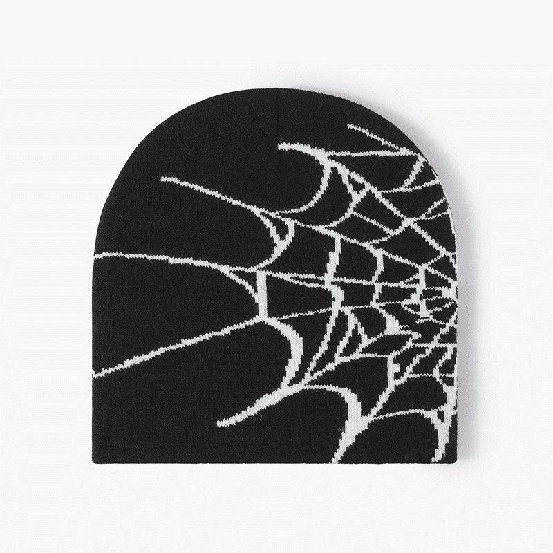 Gothic Spider Web Jacquard Beanie: Y2K Knitted Warm Hip Hop Cap