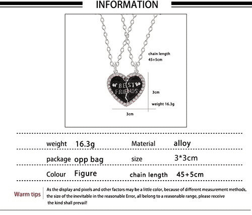 Elegant Zircon Inlaid Heart Best Friends Necklace Set - Silver Alloy Pendant Jewelry