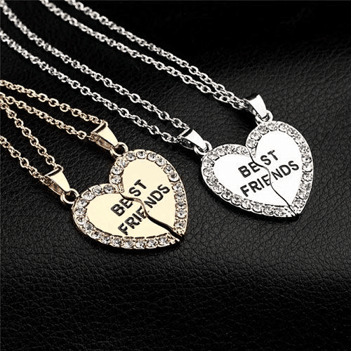 Elegant Zircon Inlaid Heart Best Friends Necklace Set - Silver Alloy Pendant Jewelry