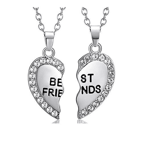 Elegant Zircon Inlaid Heart Best Friends Necklace Set - Silver Alloy Pendant Jewelry