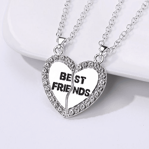 Elegant Zircon Inlaid Heart Best Friends Necklace Set - Silver Alloy Pendant Jewelry