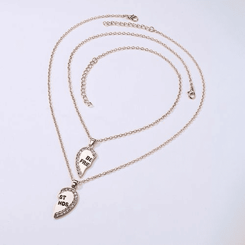 Elegant Zircon Inlaid Heart Best Friends Necklace Set - Silver Alloy Pendant Jewelry