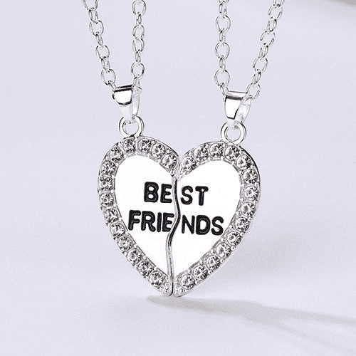 Elegant Zircon Inlaid Heart Best Friends Necklace Set - Silver Alloy Pendant Jewelry
