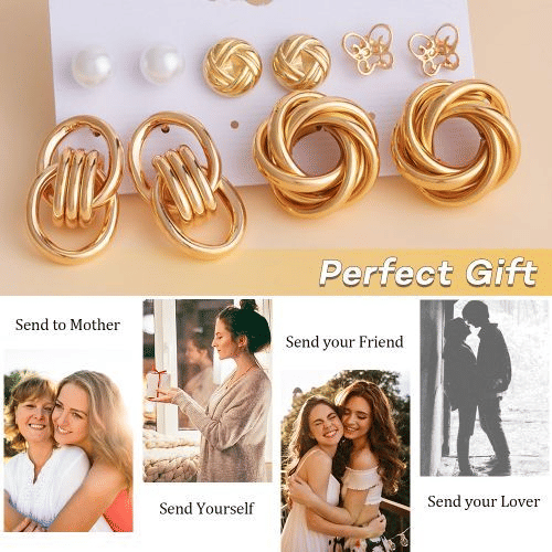 Elegant Vintage Pearl Gold Tone Dangle Earrings Set Fashion Jewelry