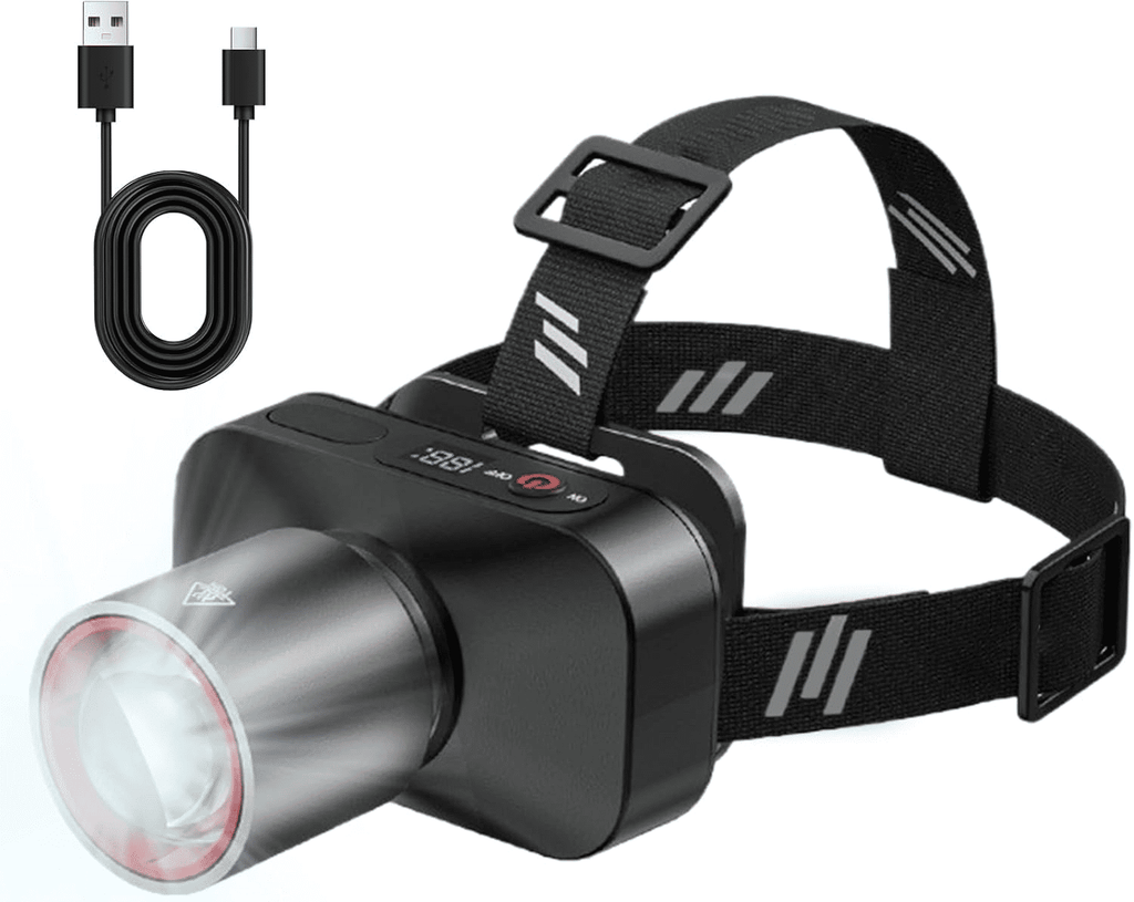 Powerful Rechargeable Headlamp: Zoomable, 90° Adjustable, Waterproof for Outdoor Adventures