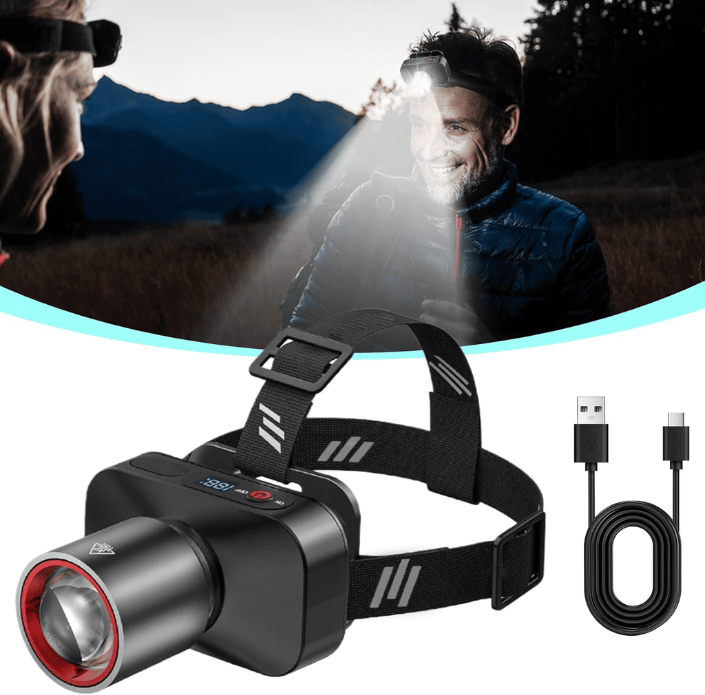 Powerful Rechargeable Headlamp: Zoomable, 90° Adjustable, Waterproof for Outdoor Adventures