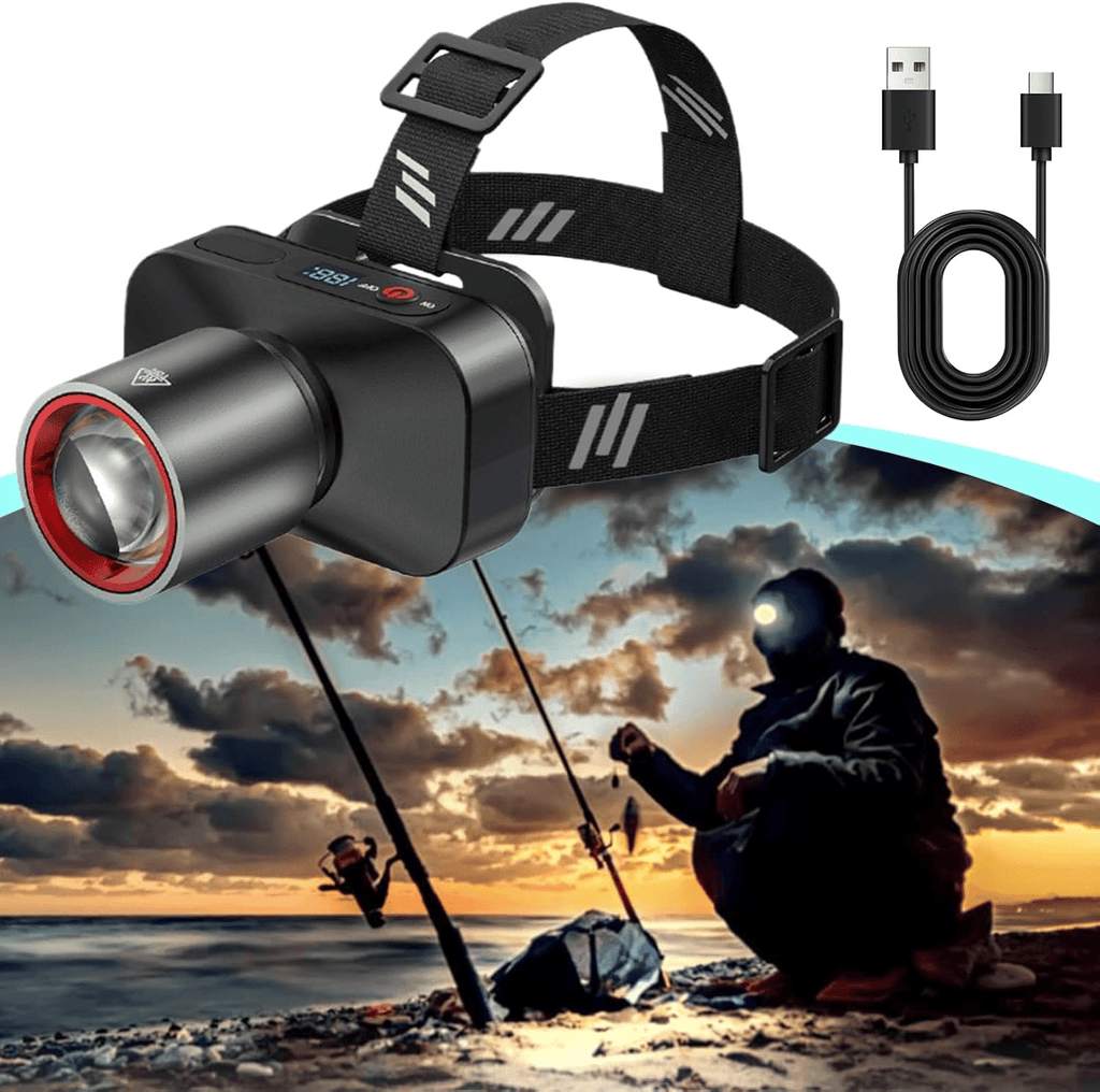 Powerful Rechargeable Headlamp: Zoomable, 90° Adjustable, Waterproof for Outdoor Adventures