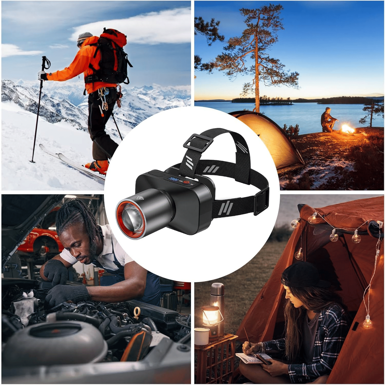 Powerful Rechargeable Headlamp: Zoomable, 90° Adjustable, Waterproof for Outdoor Adventures
