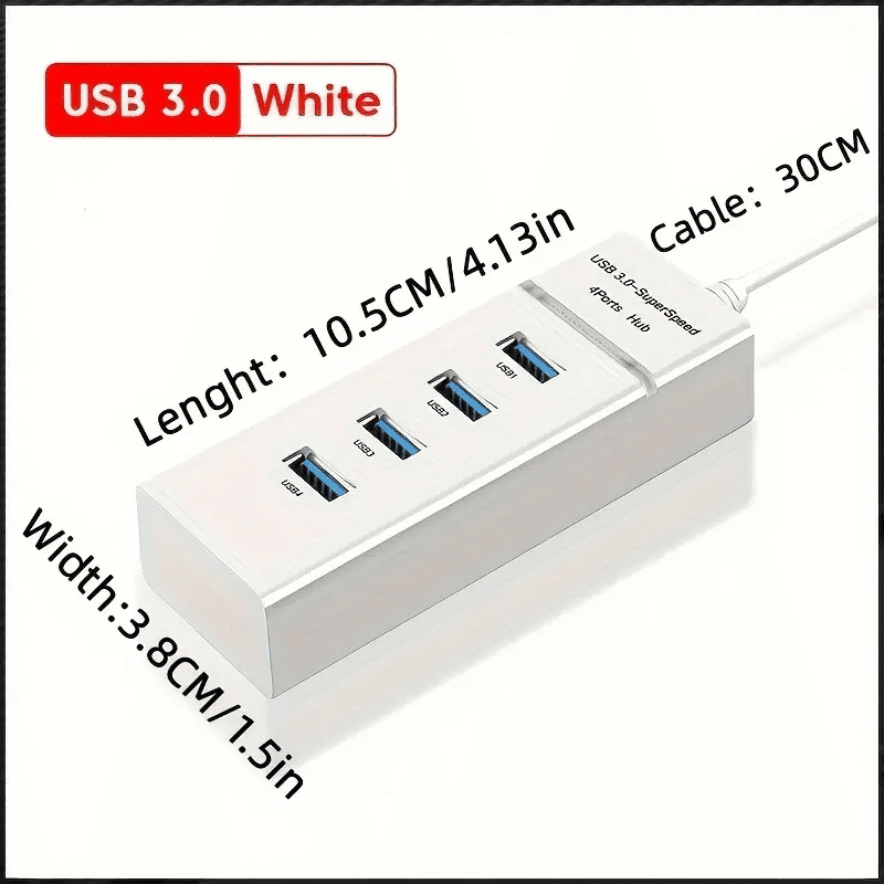 Versatile High-Speed 4-Port USB 3.0 Hub with Charging for Devices
