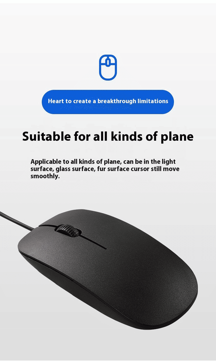 Comfortable USB Wired Computer Mouse for Gaming, Office, Home, Notebook PC - Black