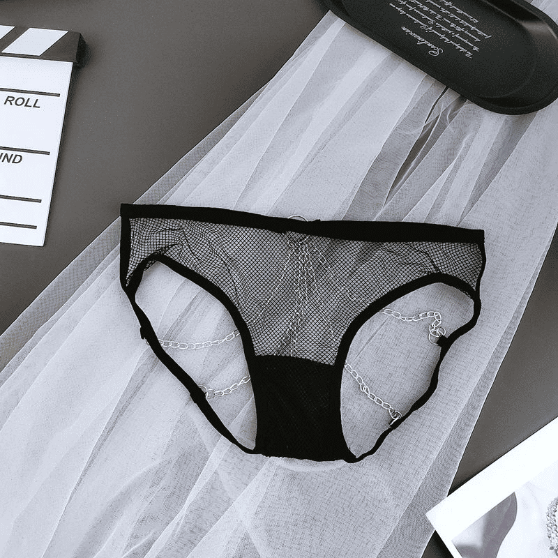 Sultry Lace Metal Chain G-String Thong - Erotic Mesh Low Waist Panties