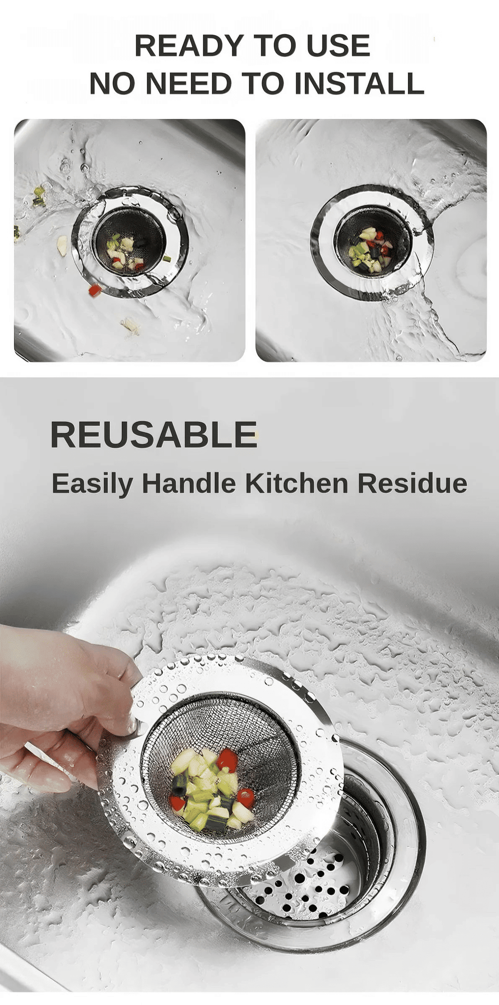 Premium Stainless Steel Sink Strainer Filter, 2-Pack Durable Kitchen Drain Stopper