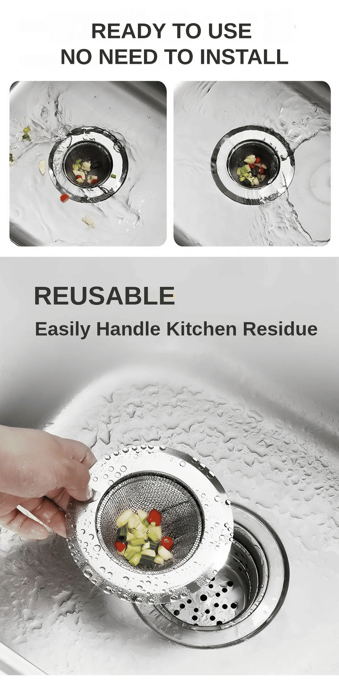 Premium Stainless Steel Sink Strainer Filter, 2-Pack Durable Kitchen Drain Stopper