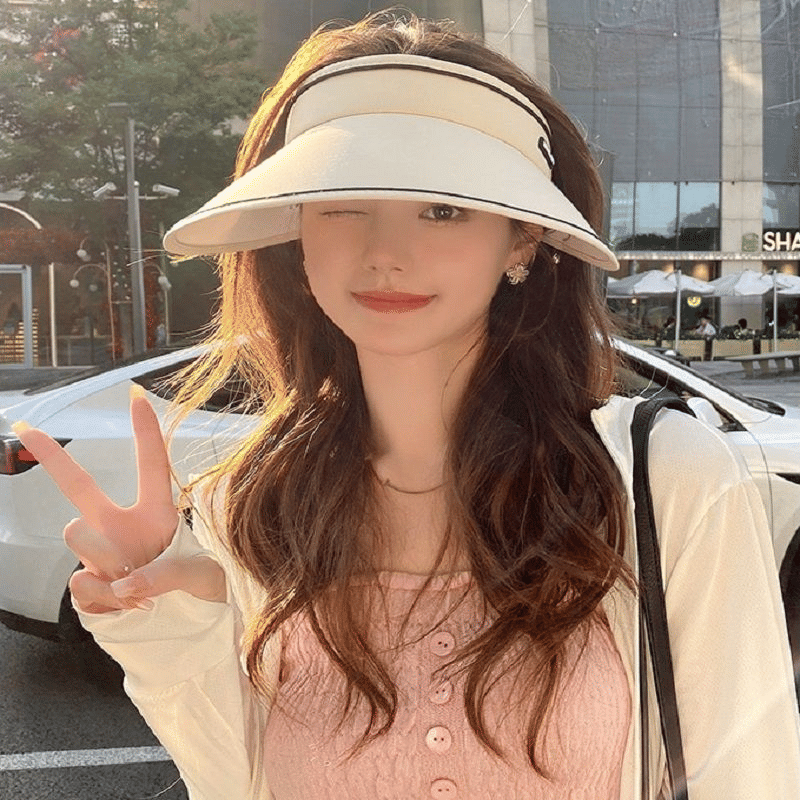Women's UPF50+ Sunblock Empty Top Visor Hat - Large Overhang Folding UV Protection