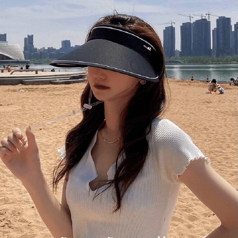 Women's UPF50+ Sunblock Empty Top Visor Hat - Large Overhang Folding UV Protection