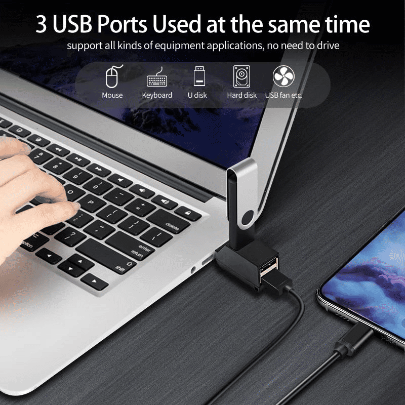 High-Speed USB 3.0 Hub Adapter Mini 3-Port Splitter for PC Laptop