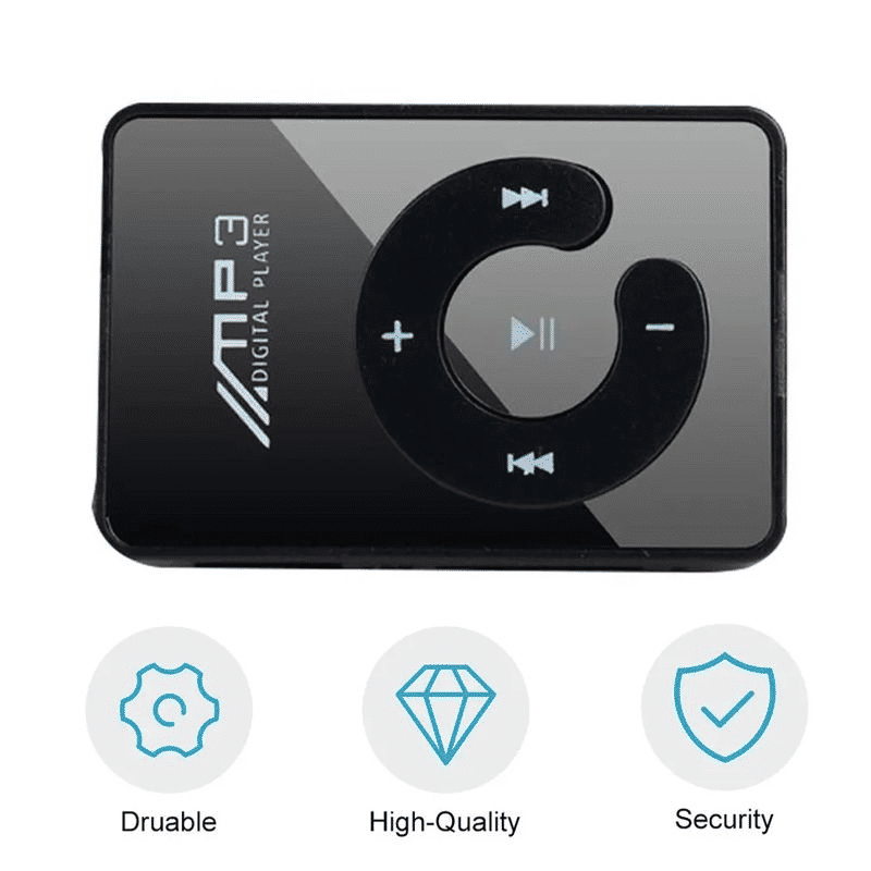 Compact Mirror Clip MP3 Player, Portable Hi-Fi Audio, SD/TF Card Support