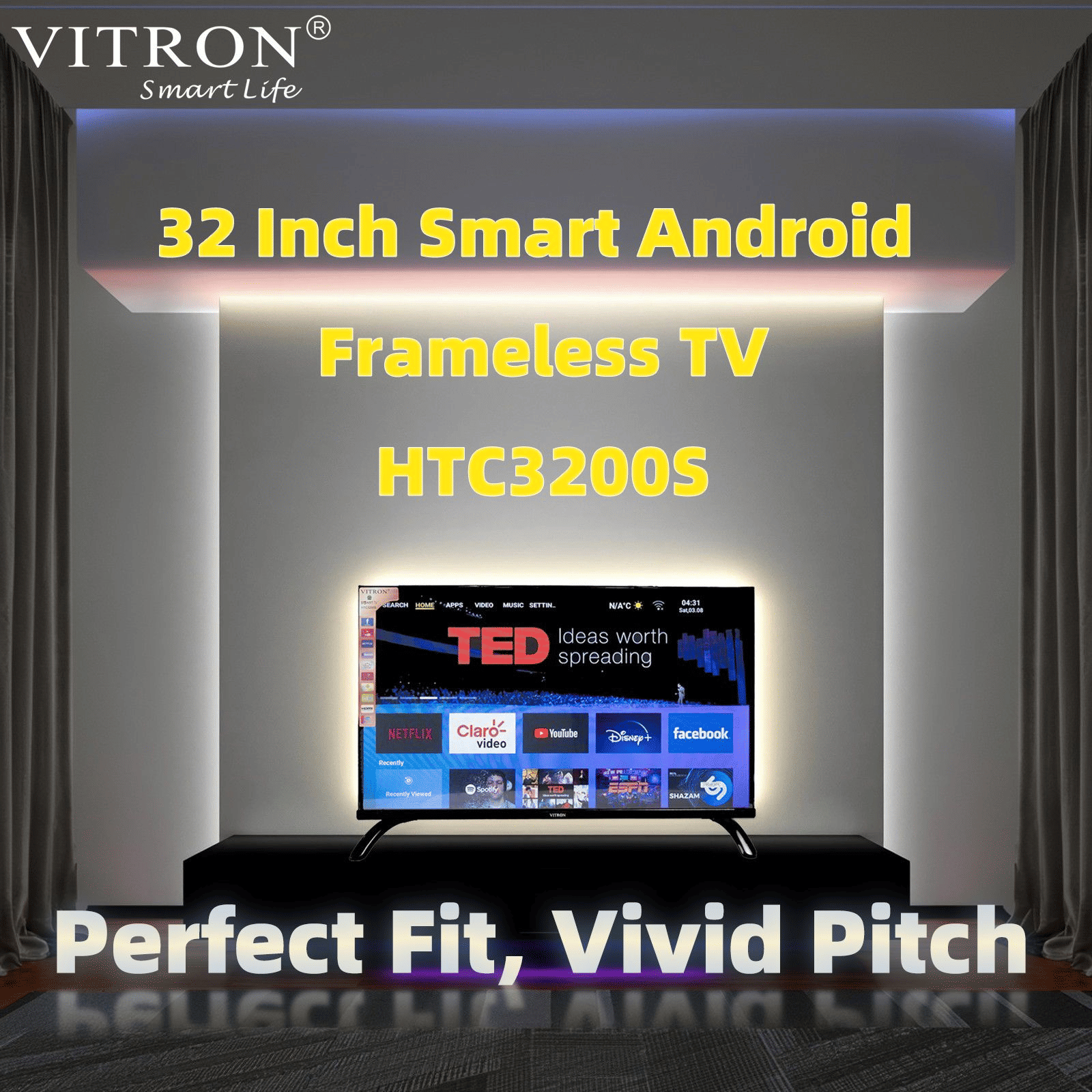 Vitron 32-inch Frameless Smart HD Android 11 TV with Netflix Bluetooth DVB-T2