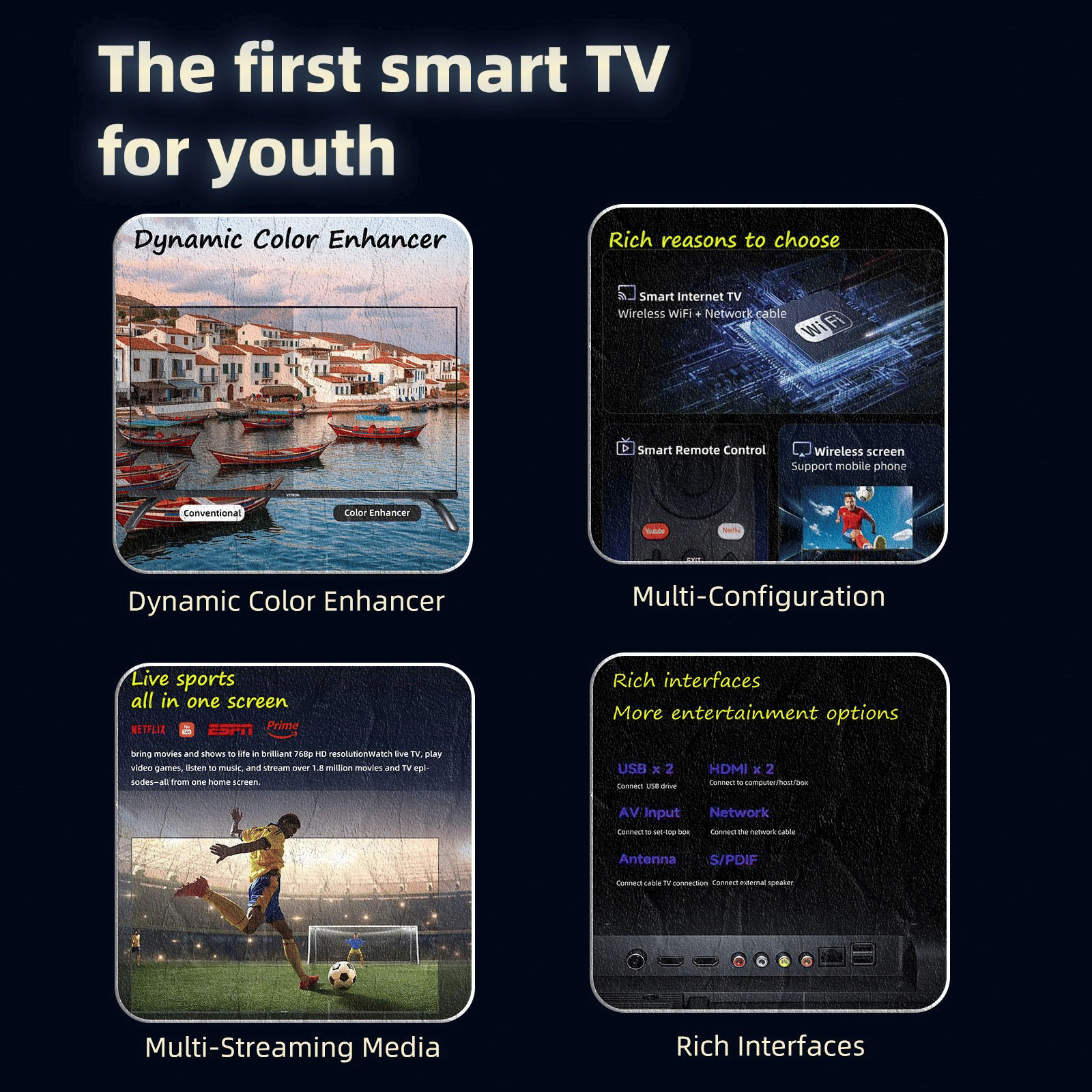 Vitron 32-inch Frameless Smart HD Android 11 TV with Netflix Bluetooth DVB-T2