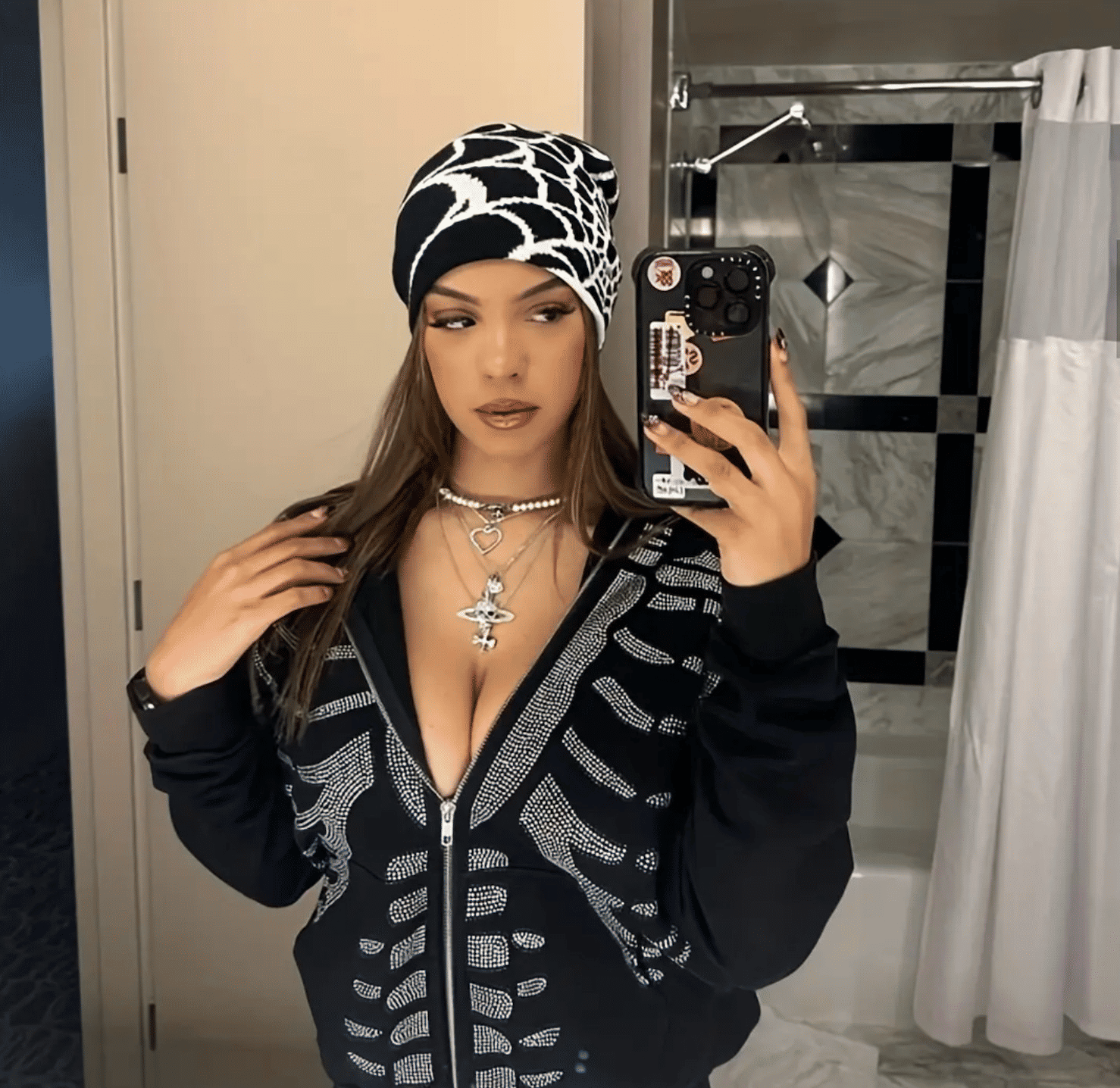 Gothic Spider Web Jacquard Beanie: Y2K Knitted Warm Hip Hop Cap