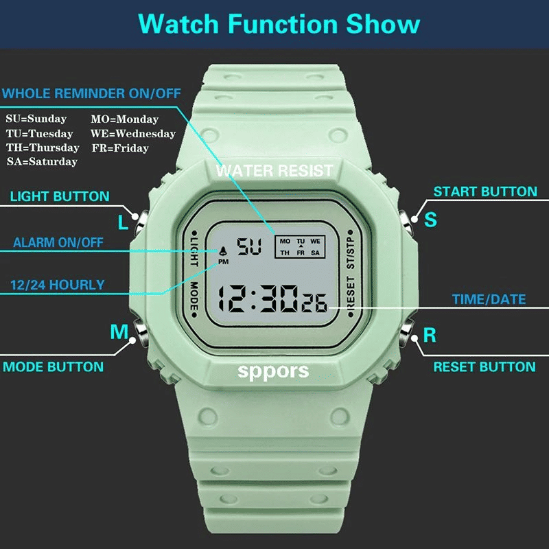 Durable Square Digital LED Electronic Sport Watch for All Ages