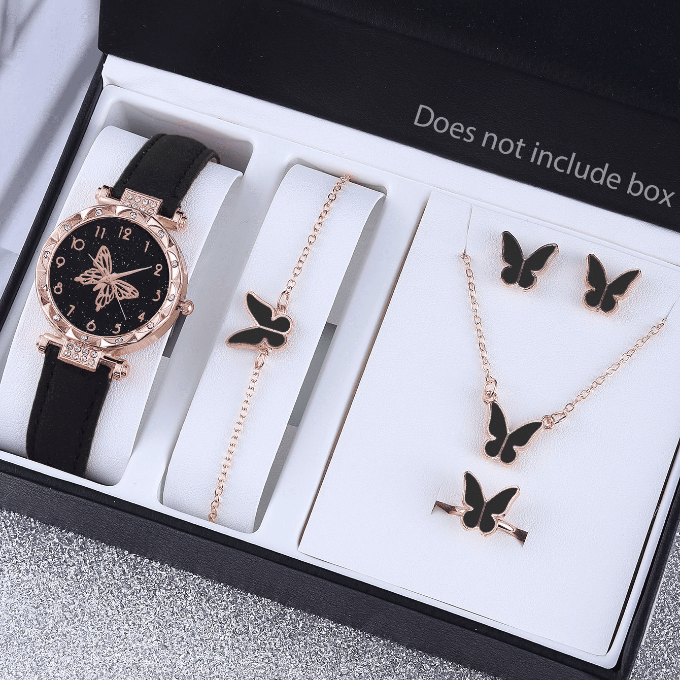 Elegant UPHUI 6-Piece Butterfly Quartz Watch & Matching Jewelry Set for Women