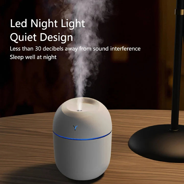 Mini 250ML USB Ultrasonic Air Humidifier, Romantic LED Essential Oil Diffuser