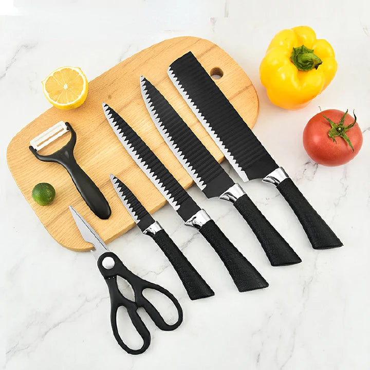 6-Piece Stainless Steel Kitchen Knife Set with Scissors - Multifunctional Cutters
