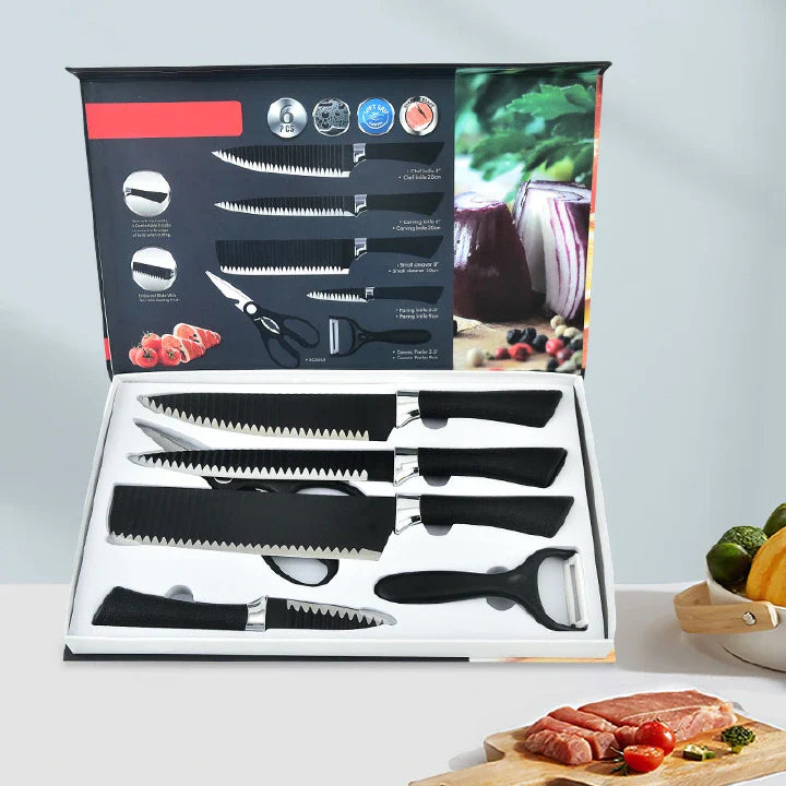 6-Piece Stainless Steel Kitchen Knife Set with Scissors - Multifunctional Cutters