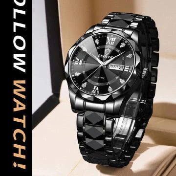 BINBOND Luxury Waterproof Men's Quartz Watch - Stainless Steel, Double Calendar
